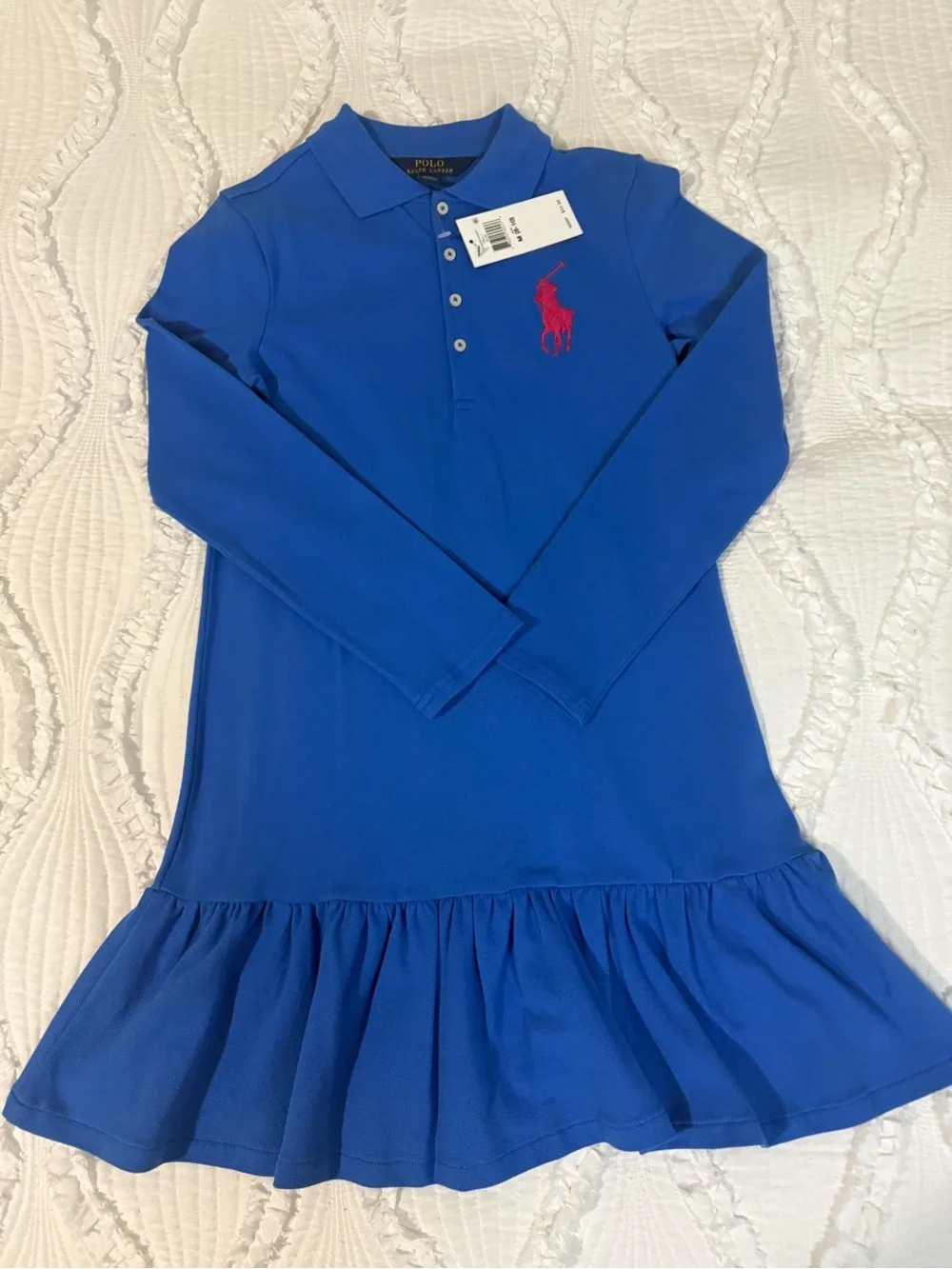 Polo by Ralph Lauren Royal Blue Long-Sleeve Polo Dress with Red Pony